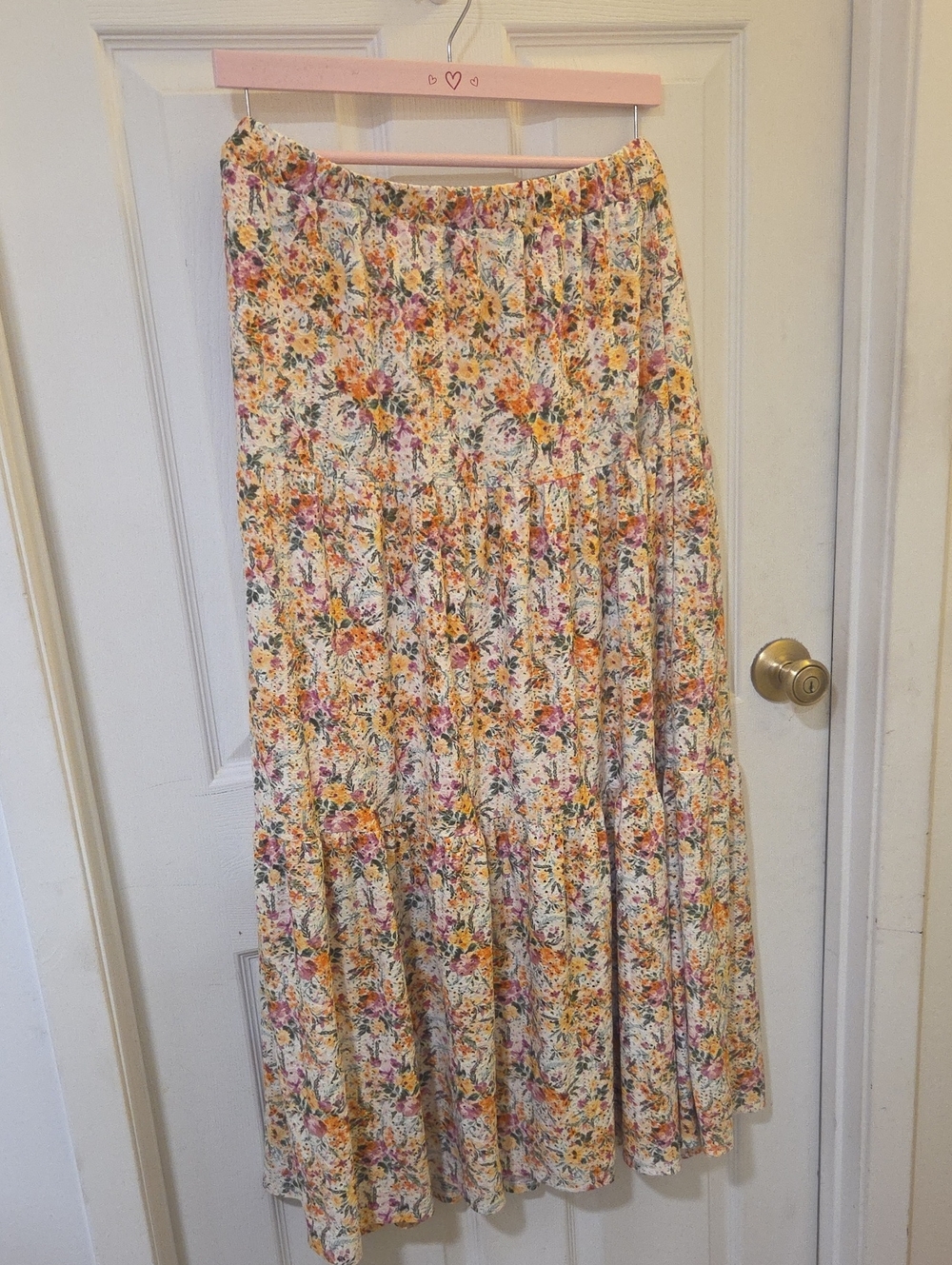 LuLaRoe Floral Tiered Maxi Skirt - Yellow, Pink, Green With Slip Underneath - Picture 1 of 5